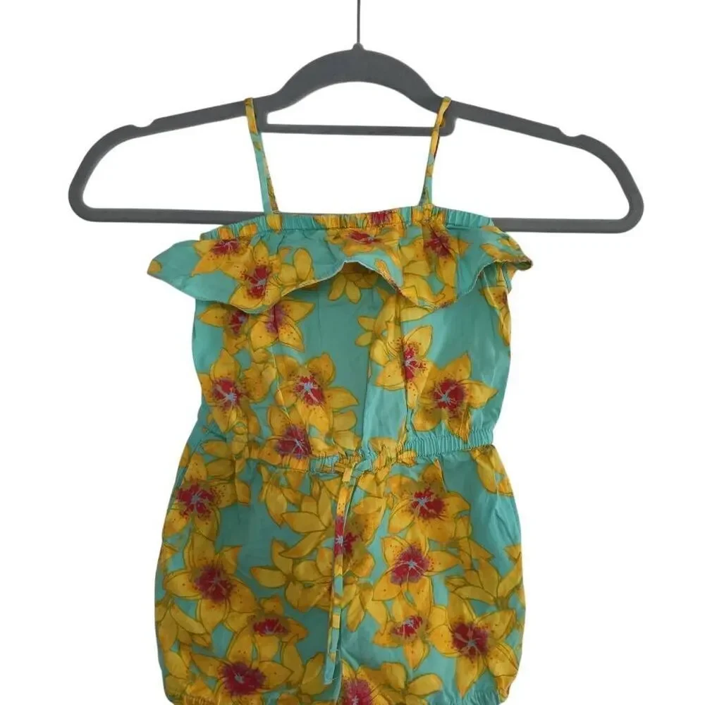 Gap Girl's Size 3T Blue Yellow Tropical Floral Print Romper